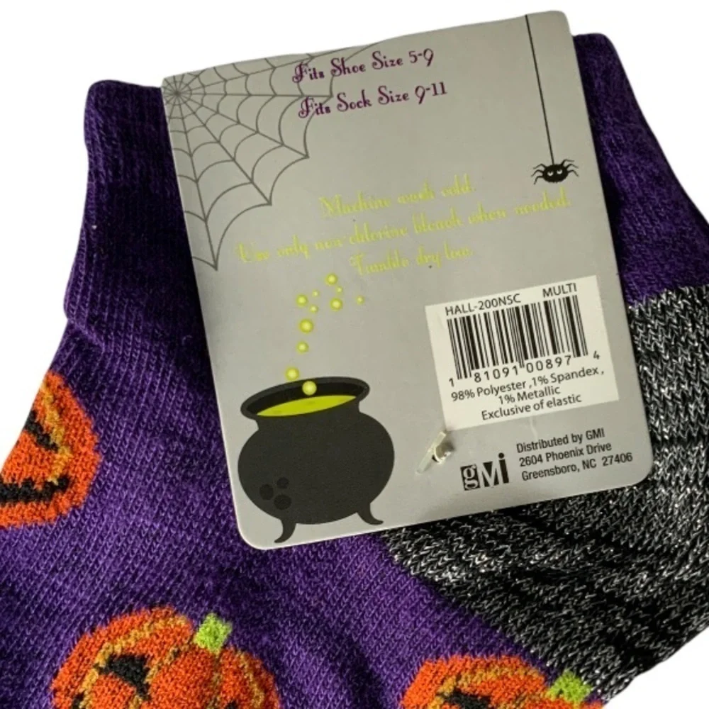 Halloween Socks Fun Colorful by GMI Low Cut Purple Jack O Lanterns Shoe Size 5-9